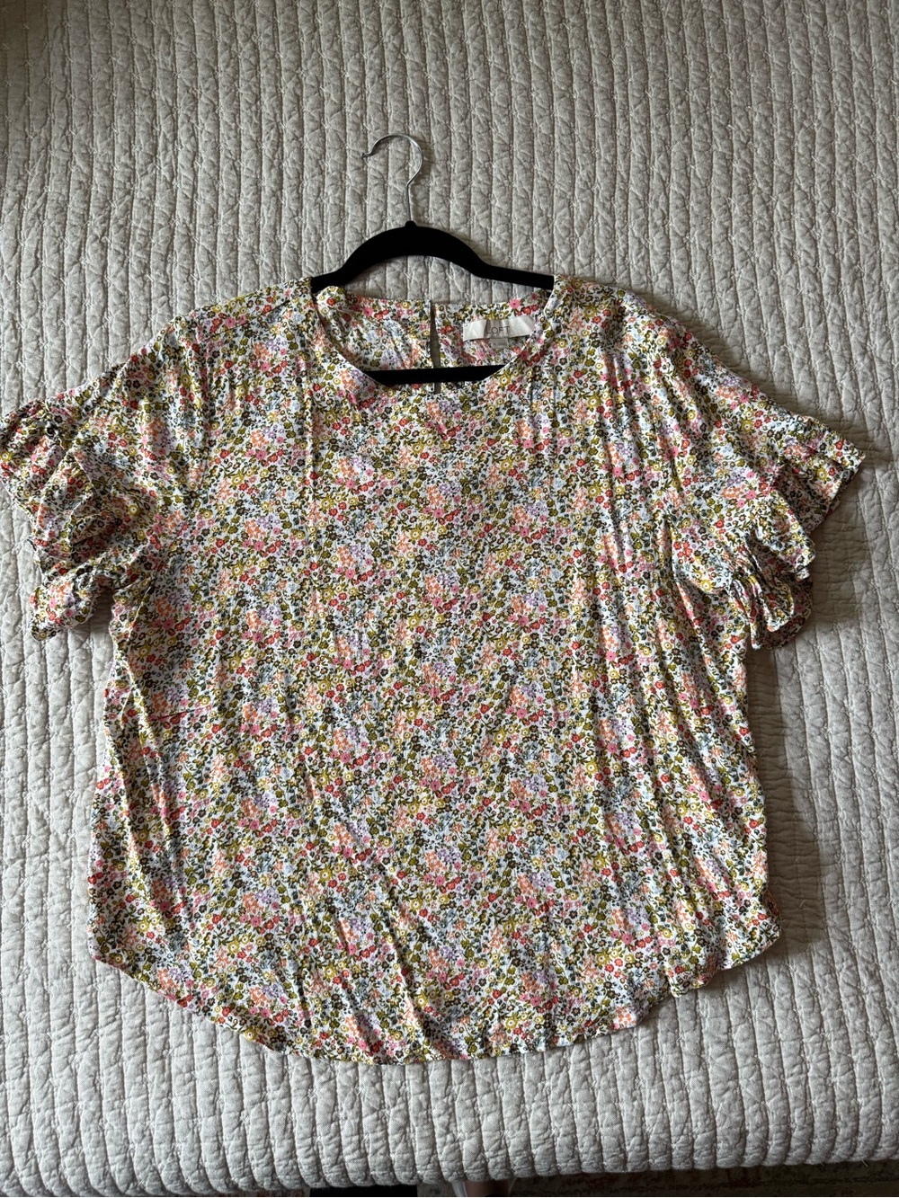LOFT Floral Ruffle Sleeve Blouse - Pink, Green, White